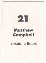 1990 Select AFL Stickers #21 Matthew Campbell Back
